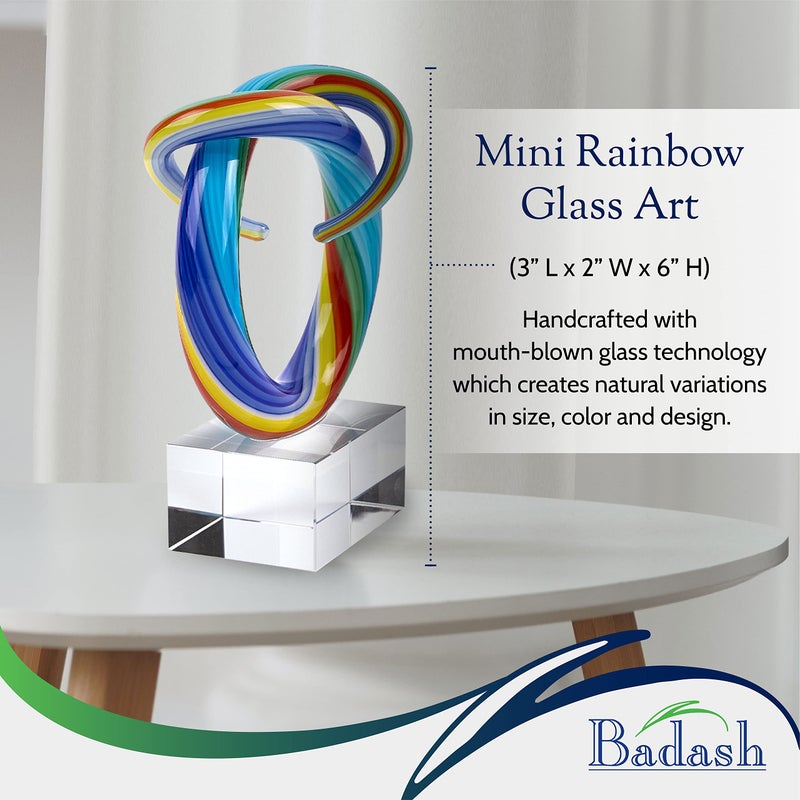 Badash Mini Rainbow Murano-Style Glass Sculpture - 6" Tall Mouth-Blown Art on Crystal Base - Contemporary Home Decor Accent Piece - Image 4